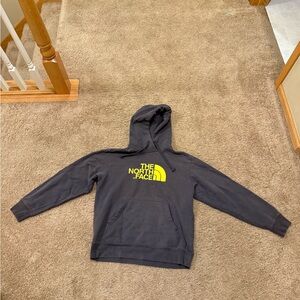 The North Face Charcoal Hoodie with Vibrant Yellow Logo